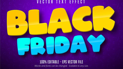 Black Friday text, cartoon style editable text effect