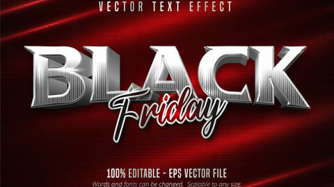 Black Friday text, silver color style editable text effect