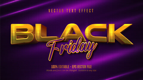 Black Friday text, gold color style editable text effect