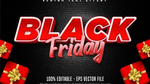 Black Friday text, cartoon style editable text effect on gift boxes and dark background