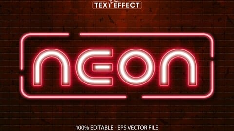 Neon text, neon style editable text effect on brick wall background