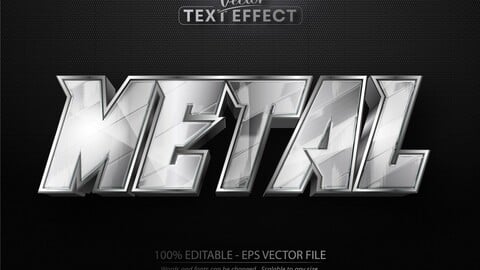 Metal text, shiny metallic silver style editable text effect