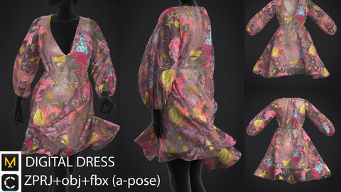 Digital dress/ ZPRJ+OBJ+FBX (a-pose)/ marvelous designer