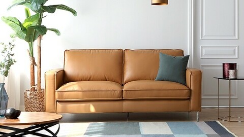 Baum Natural Cotton Leather 3 Seater Sofa