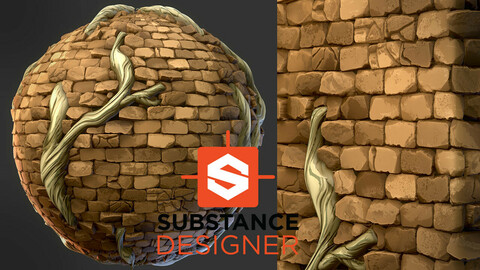 Stylized Bricks with Roots - Substance Designer