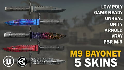 Bayonet M9   +  5 skins - VideoGame ready