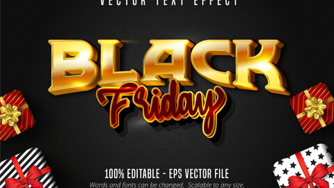 Black Friday text, shiny golden style editable text effect