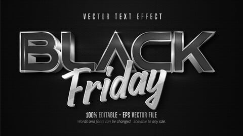 Black Friday text, silver color style editable text effect