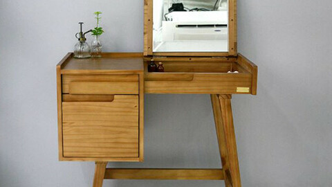 Scandinavian wood storage mirror vanity