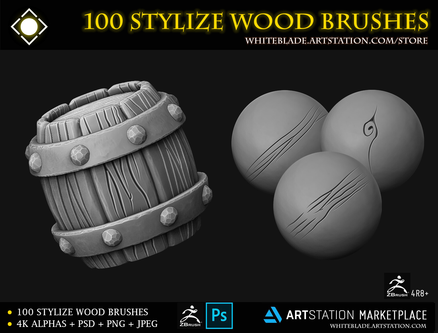 stylized wood zbrush brushes
