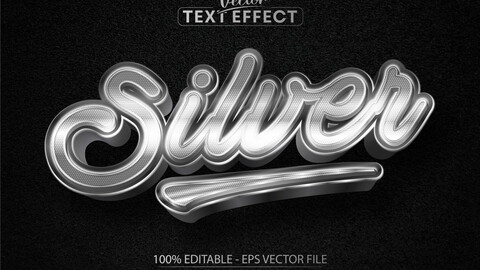 Silver text, shiny metallic silver style editable text effect