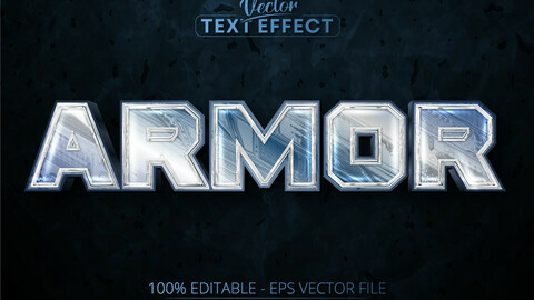 Armor editable text effect, shiny silver color and metallic font style