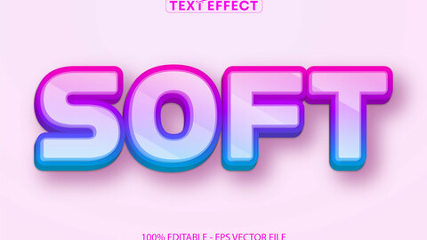 Soft text, blue and purple gradient color cartoon style editable text effect