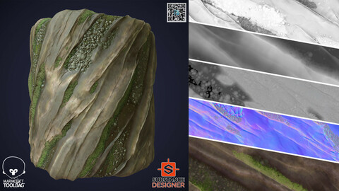 Wet Mossy Rock | SBSAR | PNG | 4K | Seamless | 2 Variations