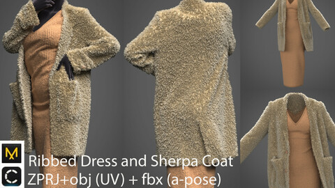 Ribbed Dress and Sherpa Coat