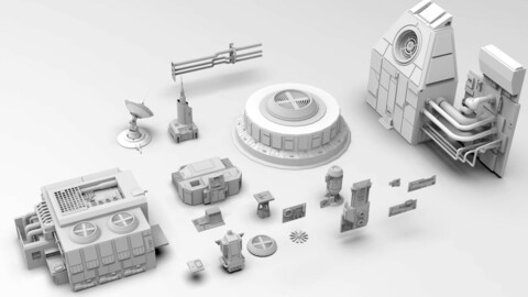 Sci-fi Industrial Parts Kitbash - Wall Panels, Computers and Machines Engines