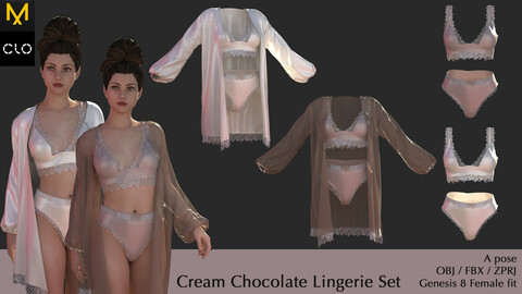 Cream Chocolate Lingerie Set | Marvelous Designer / CLO3D