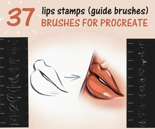 ArtStation 37 Lips Brushes For Procreate, Lips Stamps Brushes