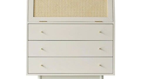 Bund Woody White Rattan 3 Drawer Dresser