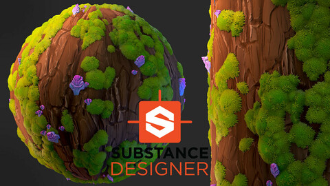 Stylized Tree Bark with Moss - Substance Designer