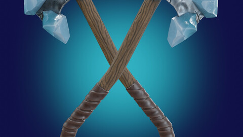 Stylized Axe with ice crystals PBR low-poly game ready