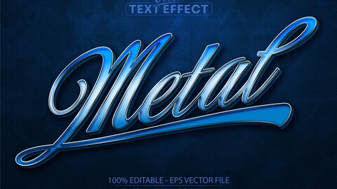 Metal text, silver style editable text effect on dark blue textured background