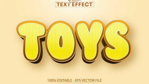 Toys editable text effect, yellow color cartoon font style