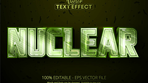 Nuclear editable text effect, shiny metallic green color and chrome font style