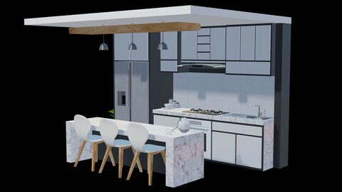 white modern design kitchen with lights - blender eevee
