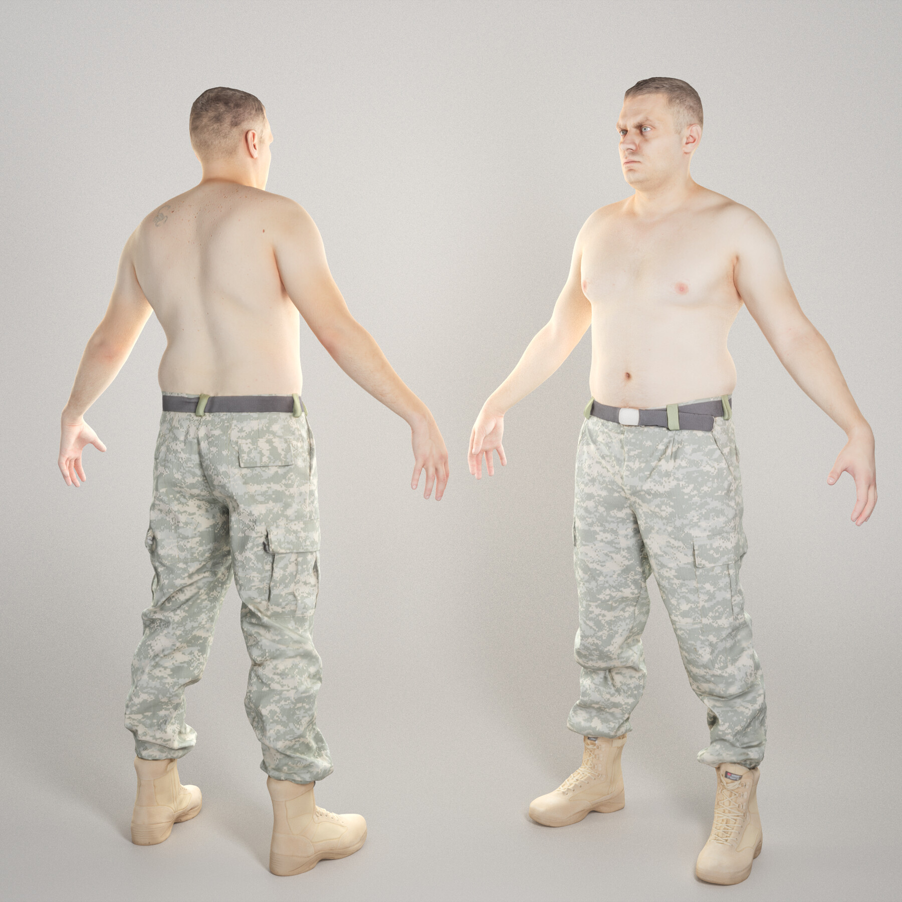 ArtStation Shirtless military man in Apose 327 Game Assets