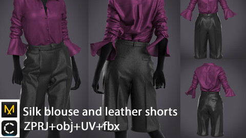 Silk blouse and leather shorts | digital clothes | marvelous designer | clo3d