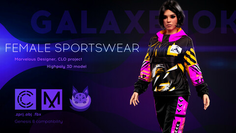Female Sportswear. Avatar genesis 8 Female. Marvelous Designer, Clo3d project. 4K PBR Textures. .OBJ.FBX files