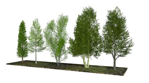 Five low poly trees 2