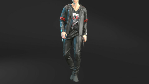 Male Leather Biker Outfit . Clo3D , Marvelous Designer