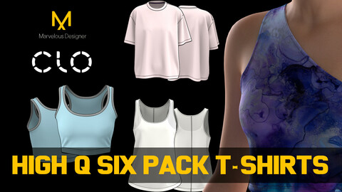 Six different Hi Quality Women T-shirts. MD, CLO3D project files and renders