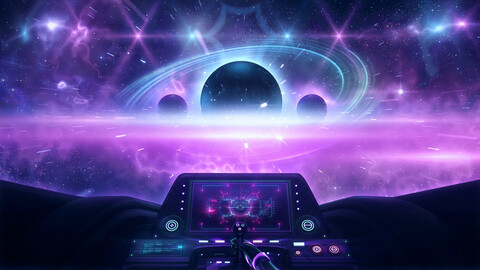 3D Synthwave Spaceship in Deep Space VJ Loop Motion Graphic Background