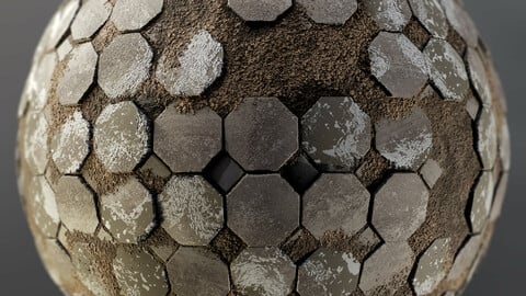 PBR - BROKEN CONCRETE HEXAGONAL BLOCKS FLOOR - 4K MATERIAL