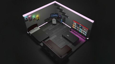 isometric gamer room