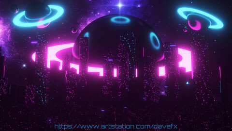 3D Sci-Fi City of the Ring Planets VJ Loop Motion Background