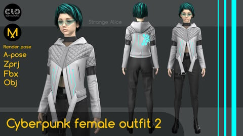 Cyberpunk female outfit 2. Clo3d, Marvelous Designer projects.