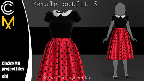 Female outfit 6. Marvelous Designer/Clo3d project + OBJ.