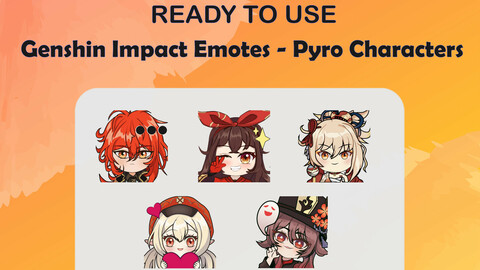 Genshin Impact 5x Emotes( for Twitch\Discrod) - Pyro Characters ( Diluc, Amber, Yoimiya, Klee & Hu Tao )