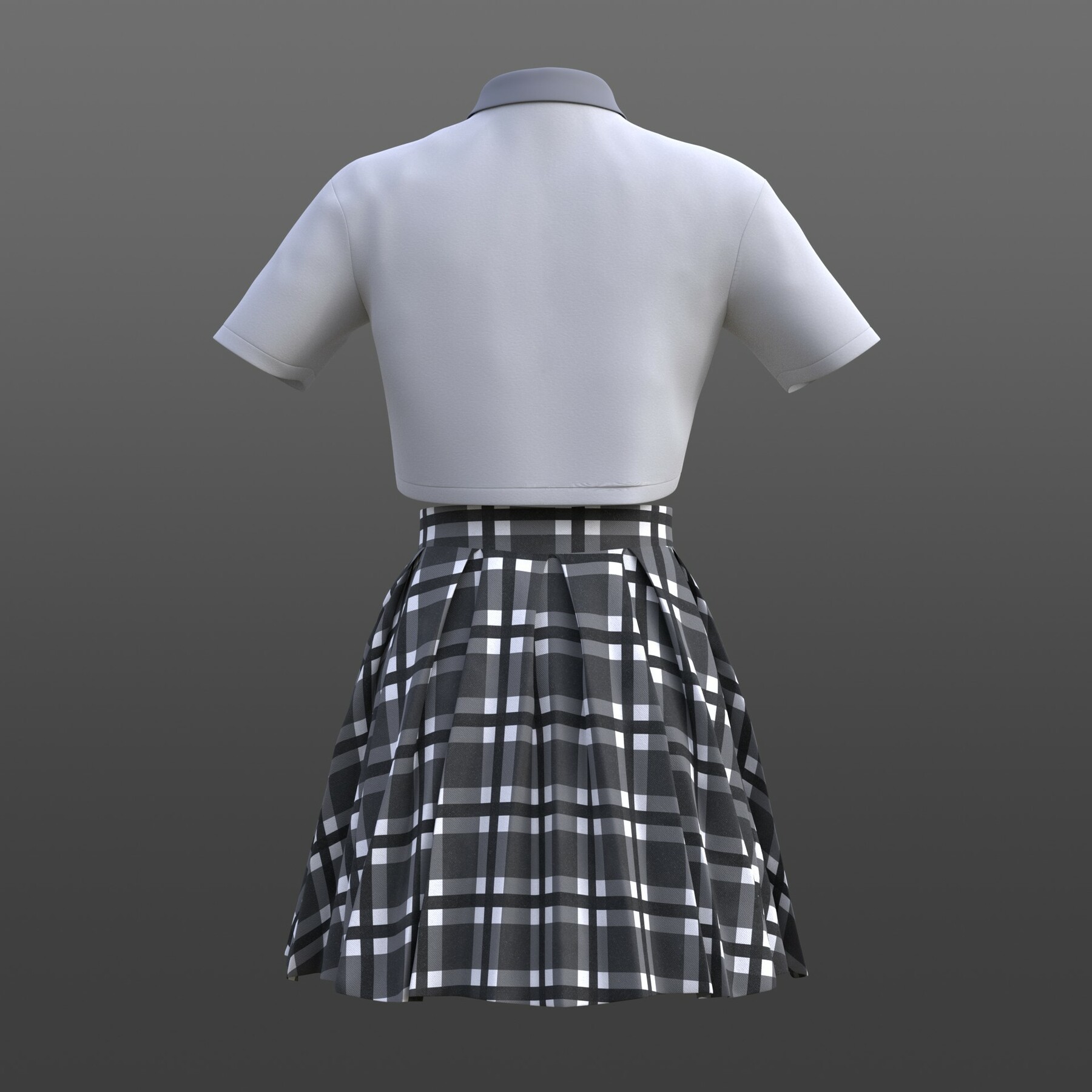 ArtStation 3D plaid pleated miniskirt and cropped polo shirt