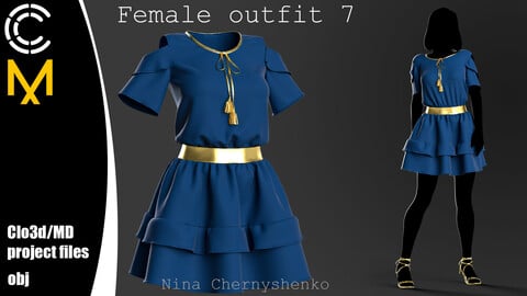 Female outfit 7. Marvelous Designer/Clo3d project + OBJ.