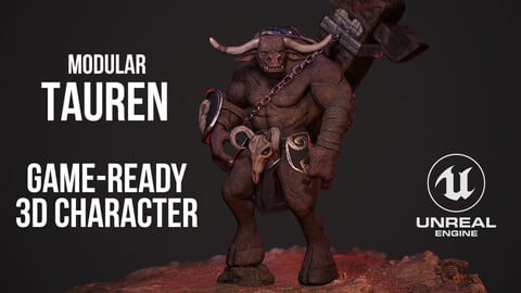 Modular Monster Tauren, Knight, Warrior - Game Ready Stylized Character