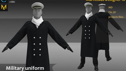 The German military uniform_ Winter coat Clo3d, Marvelous Designer Project + FBX + OBJ