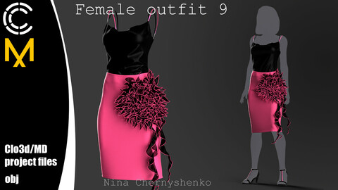 Female outfit 9. Marvelous Designer/Clo3d project + OBJ.