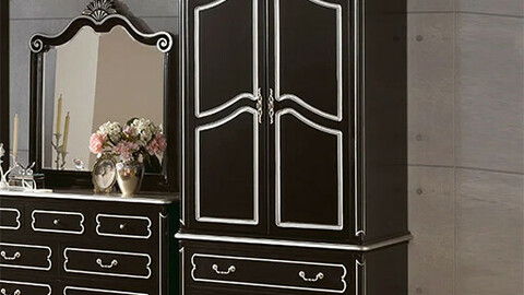 Rosen Black Mahogany Solid Wood Antique Furniture Closet