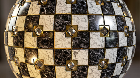 PBR - SMALL MARBLE TILES WITH METALLIC INLAYS - 4K MATERIAL