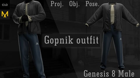 Clo3d/Marvelous designer Male Gopnik outfit. Zprj/Obj/Pose